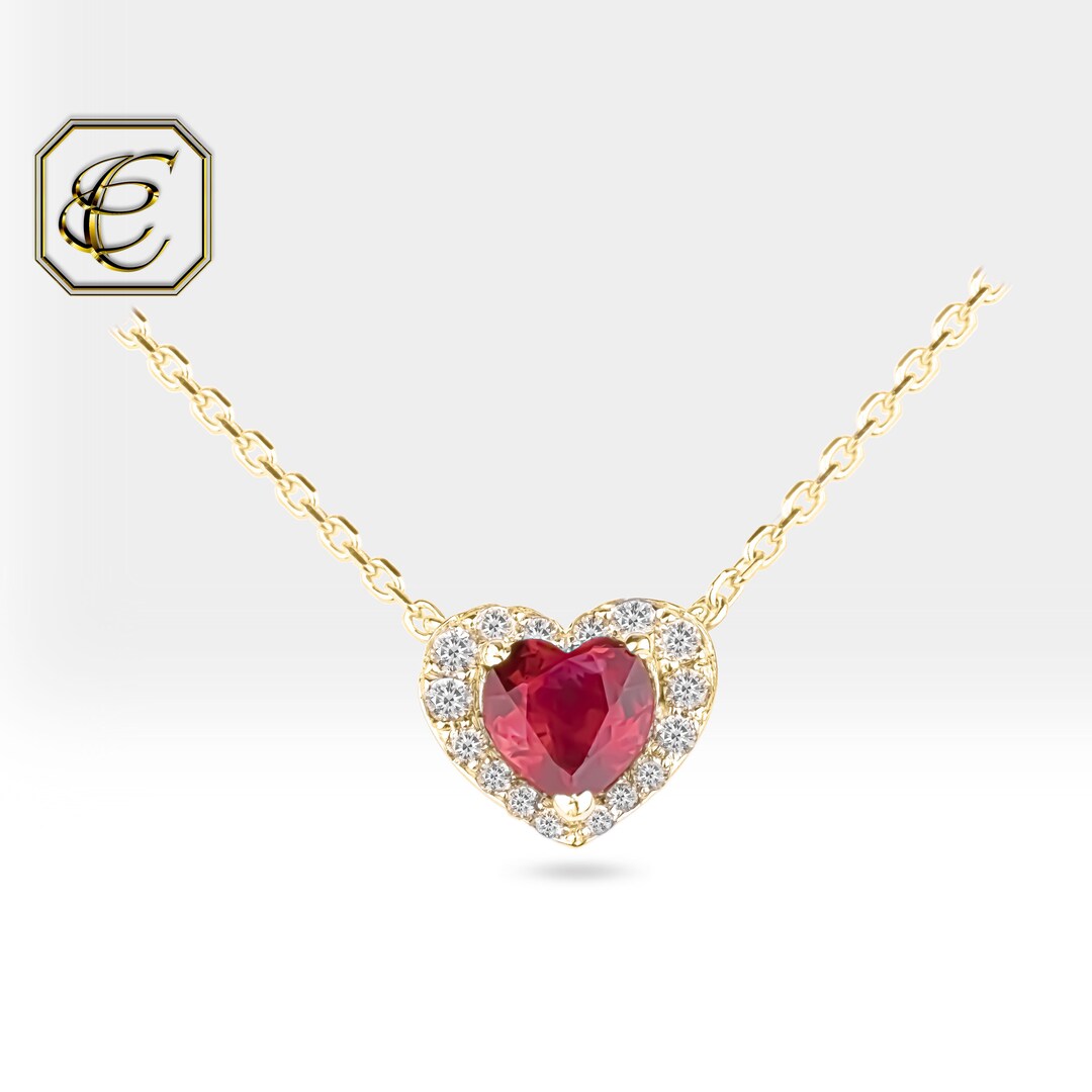Handmade 14K Gold Heart Ruby Diamond Necklace: Burma Ruby Pendant - Etsy