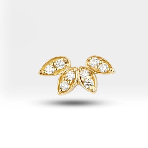 Diamond Lotus Cartilage Earring – 14K Gold Flat Back Helix Piercing Jewelry
