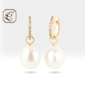 Orecchini di perle barocche / Orecchini di diamanti marroni / Orecchini a cerchio rimovibili di perle / Orecchini in oro massiccio 14K / Gioielleria raffinata di Chelebi