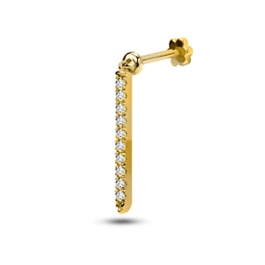 Diamond Dangle Cartilage Earring / 14K Solid Gold Stud Earring / Bar Rook Earring By Chelebi Jewelry