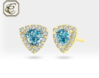 Aquamarine Earrings / 14k Gold Earring with Genuine Diamond / Gift For Her Birthstone Earrings/ Fine Jewelry By Chelebi