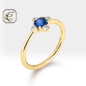 Vintage 18K Gold Sapphire Engagement Ring – Natural Diamond Accents