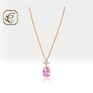 Pink Sapphire Necklace – 14k Gold Natural Diamond Pendant – Delicate Gemstone Jewelry Gift for Women