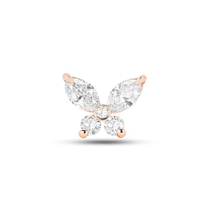 Butterfly Diamond Conch Earring – 14K 18K Solid Gold Flat Back Stud in Two Sizes