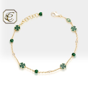 14k Gold Bracelet / Diamond Bracelet / Clover Enamel Bracelet / Charms Gift for Her / Fine Jewelry By Chelebi