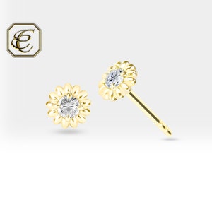 Diamond Earrings / 14K Rose Gold Solitaire Stud / Tiny Earrings with Round Diamond/ Fine Jewelry Earrings / Anniversary Gift By Chelebi