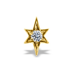 Brinco Tragus Estrela / Brinco Cartilagem Ouro Maciço 14K / Diamante Natural Presente de Aniversário para Ela / Joias Finas da Chelebi