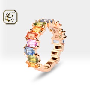 Rainbow Ring,	Multicolor sapphire,	sapphire eternity, 	Eternity Band,	rainbow eternity, 	rainbow band,	sapphire ring,	multi-color ring,	multi-color band,	infinity ring,	14k gold ring, rainbow sapphire,	colorful ring