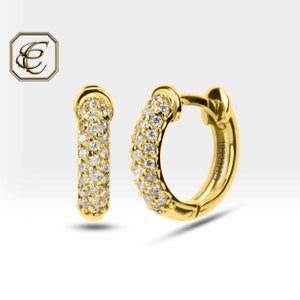Pave Diamond Hoop Earrings / 14k Gold Huggie Earrings with Natural Diamond / Diameter of Huggies 11mm / Fine Jewelry By Chelebi