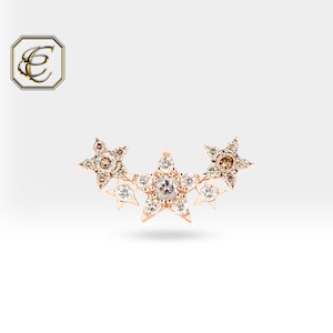 Diamanten sterpiercing / bruine diamanten in 14k massief gouden kraakbeenoorbel / platte achterkant oorbel cadeau voor haar verjaardag / fijne sieraden van Chelebi