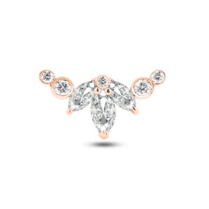 Lotus Diamond Piercing in 14K - 18K Solid Gold – Flat Back Cartilage Earring for Rook, Daith, Helix, Tragus
