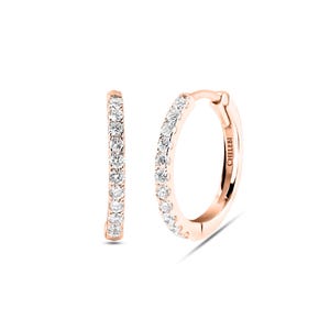 Tiny Diamond Hoop Earrings – 14K Gold Huggies (Outer Diameter: 10mm 12mm 15mm) – Gift for Her by Chelebi