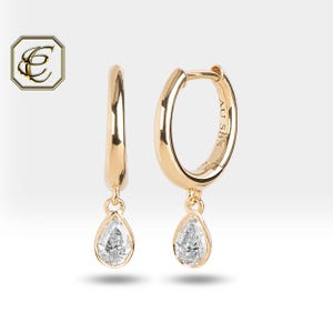 Orecchini a cerchio pendenti con diamanti a forma di pera / Orecchini a cerchio in oro massiccio 14 carati / Diamanti veri da 0,37 ct / Orecchini a goccia con diamanti / Regalo per lei