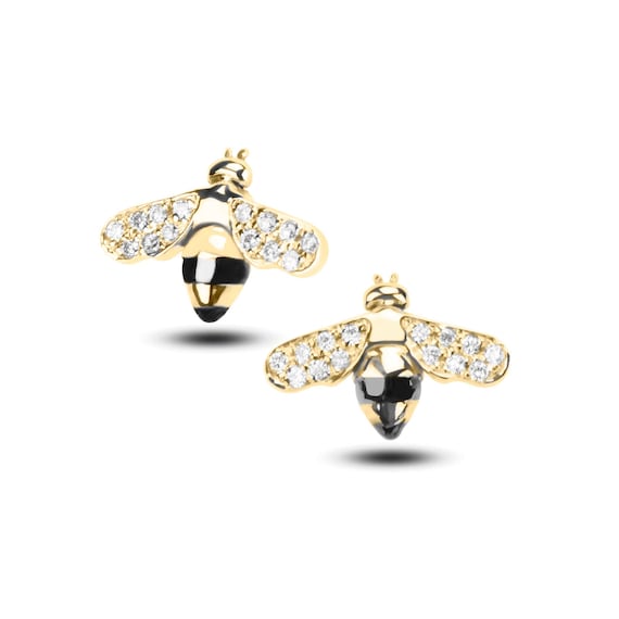 Honeybee Stud Earrings with Cubic Zirconia Accents Honeybee Stud Earrings with Cubic Zirconia Accents