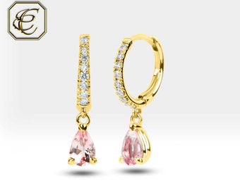 Pink Stone Earrings / Morganite Jewelry / 14k Gold Earrings / Natural Diamond Earrings / Gift for Her / Fine Jewelry By Chelebi