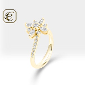 14K Gold Diamant Stern Ring – Marquise & Handgefertigter Schmuck im Rundschliff