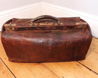 Genuine Vintage Large Leather Gladstone Bag C 1920s 