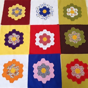Patchwork Quilt Blocks: Set of 9 Floral Cotton Squares