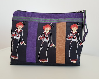 Embroidered Geisha Kimono Clutch: Oriental Evening Bag