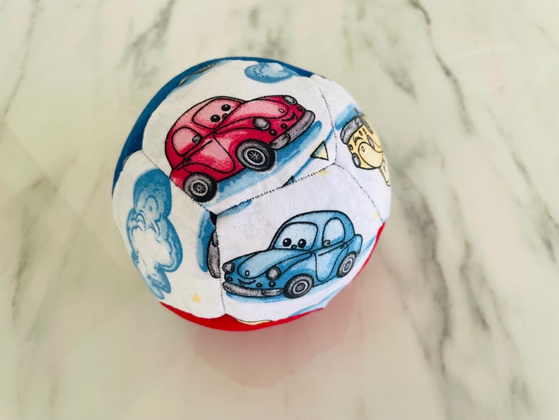 Patchwork Baby Ball: Hand Sewn Cotton Fabric Soft Toy Style 5- (14.5 inc)