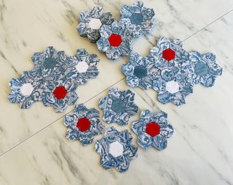 Cotton Hexagon Flowers for Quilting, English Paper Piecing, Patchwork Applique Blocks