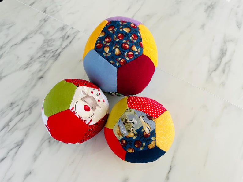 Patchwork Baby Ball: Hand Sewn Cotton Fabric Soft Toy image 11