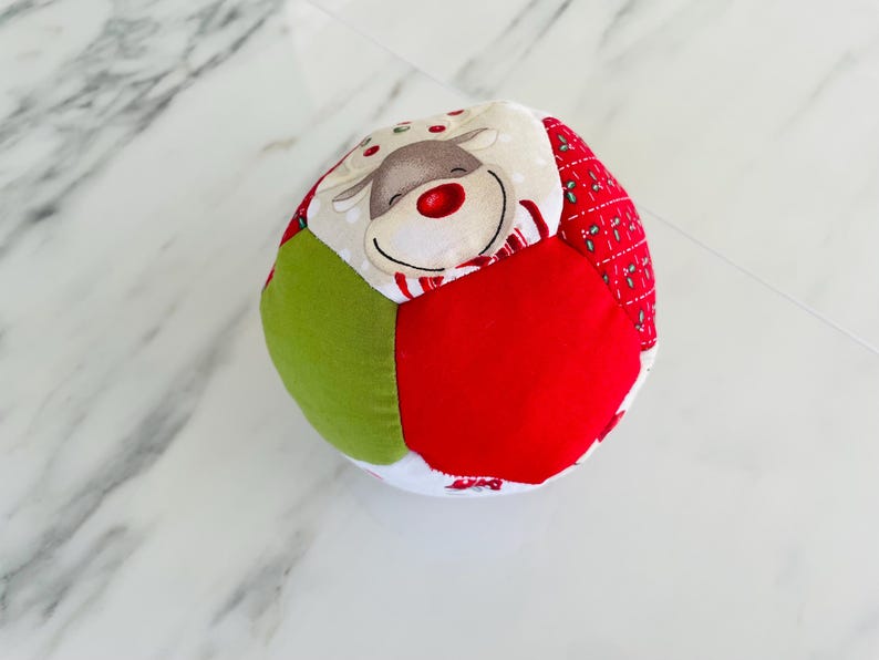 Patchwork Baby Ball: Hand Sewn Cotton Fabric Soft Toy Style 3 - (14.5 inc)