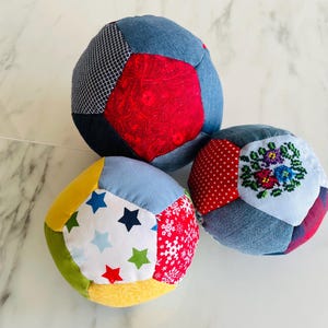 Patchwork Baby Ball: Hand Sewn Cotton Fabric Soft Toy image 18