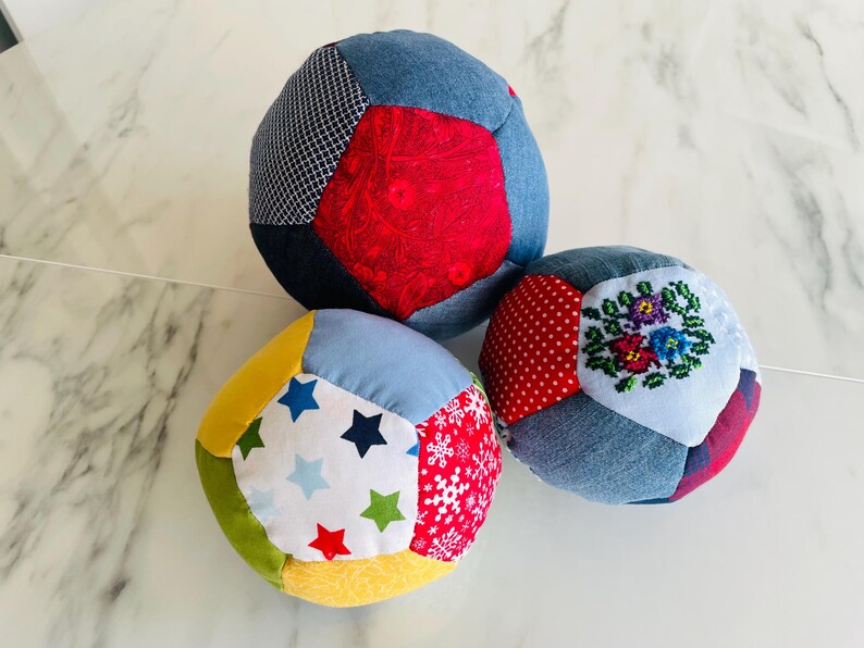 Patchwork Baby Ball: Hand Sewn Cotton Fabric Soft Toy image 18