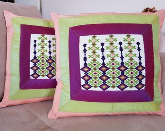 Hand Embroidered Turkish Pillow Cover: Ethnic Patchwork Cushion Case