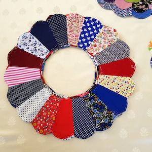Set of 6 Dresden Plate Quilt Blocks 17'', Quilt Projects DIY Kit, Multicolored Floral Cotton Patchwork Blanket Pieces