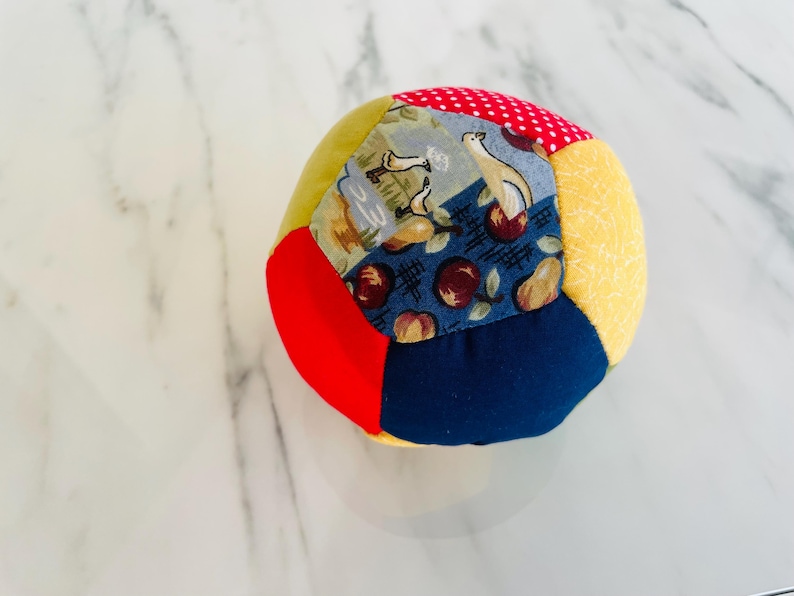 Patchwork Baby Ball: Hand Sewn Cotton Fabric Soft Toy Style 2- (14.5 inc)