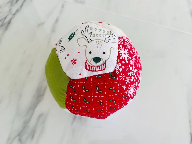Patchwork Baby Ball: Hand Sewn Cotton Fabric Soft Toy Style 4- (14.5 inc)