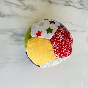 Patchwork Baby Ball: Hand Sewn Cotton Fabric Soft Toy Style 7- (14.5 inc)