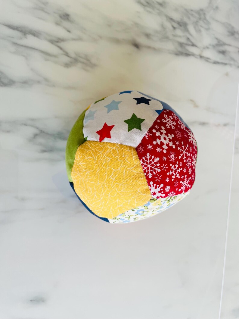 Patchwork Baby Ball: Hand Sewn Cotton Fabric Soft Toy Style 7- (14.5 inc)