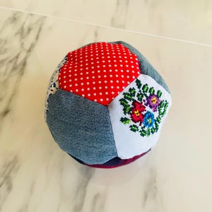 Patchwork Baby Ball: Hand Sewn Cotton Fabric Soft Toy Style 8 - (14.5 inc)