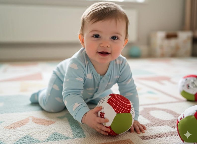 Patchwork Baby Ball: Hand Sewn Cotton Fabric Soft Toy image 2