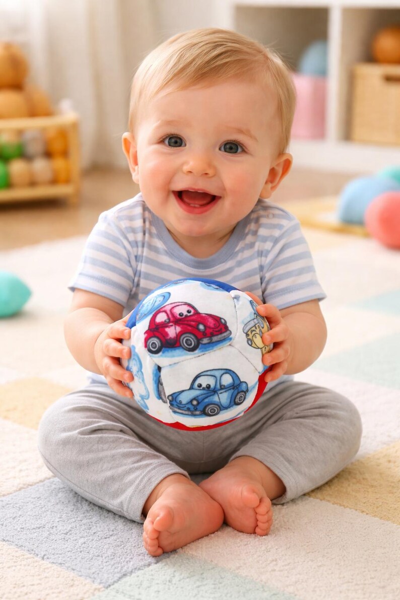 Patchwork Baby Ball: Hand Sewn Cotton Fabric Soft Toy image 3