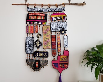 Embroidered Turkish Wall Hanging: Bohemian Cottagecore Decor (36x21'')