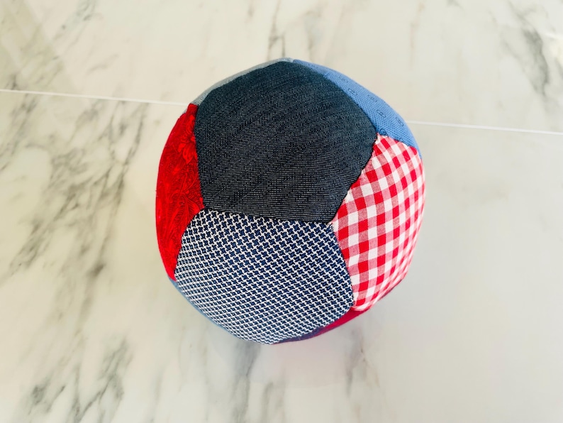 Patchwork Baby Ball: Hand Sewn Cotton Fabric Soft Toy Style 6 - (19 inc)