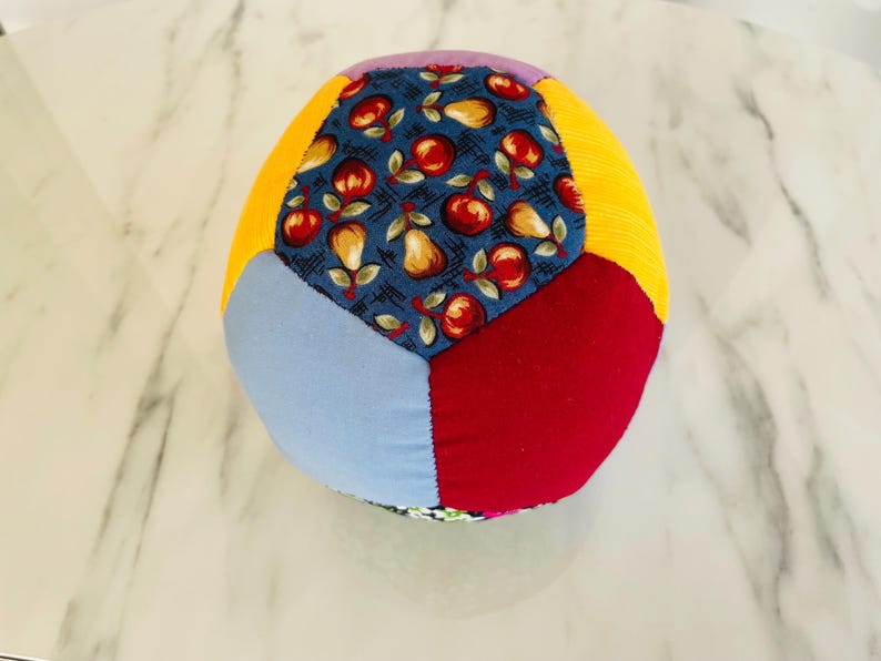 Patchwork Baby Ball: Hand Sewn Cotton Fabric Soft Toy Style 1 - (19 inc)