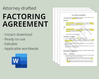 Financial Factoring Agreement | Instant Download | Factoring Contract | Financial Contract | Contract Template | Agreement Template