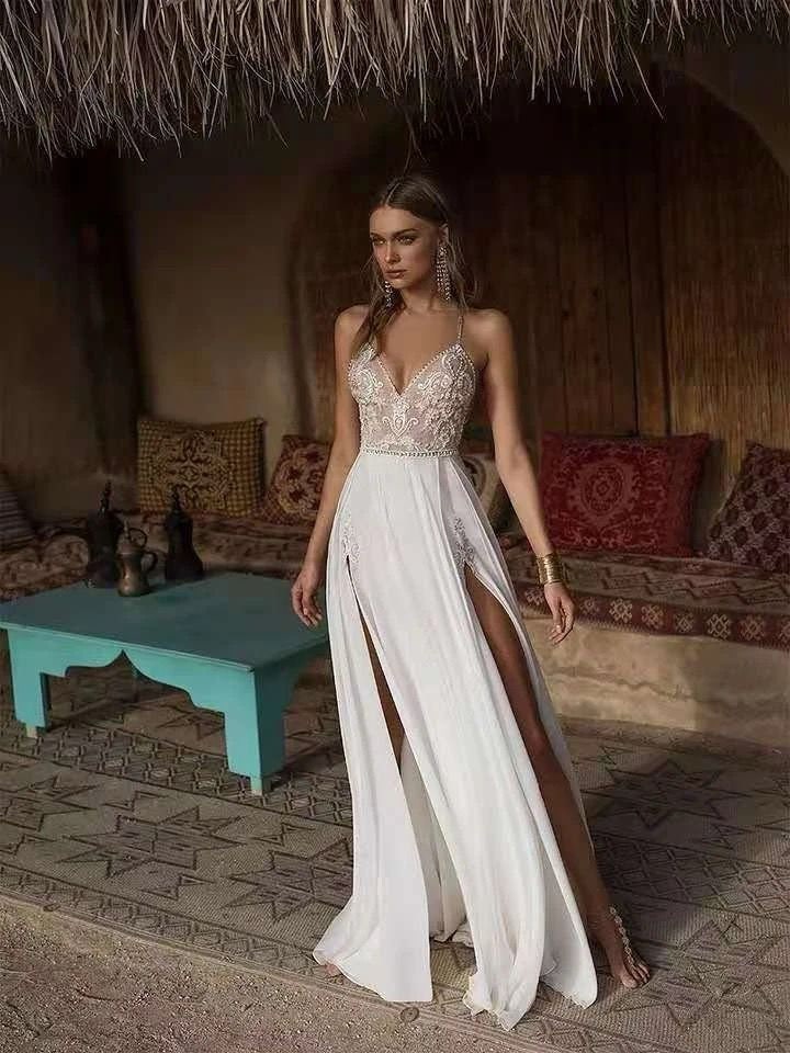 Slit Wedding Dress, Lace Wedding Dress, Tulle Wedding Dress