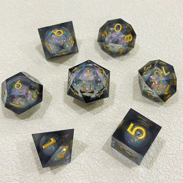 Resin dice set for gift, Liquid core dice set for role playing games, Galaxy d&d dice set, Full sharp edge dice set liquid core
