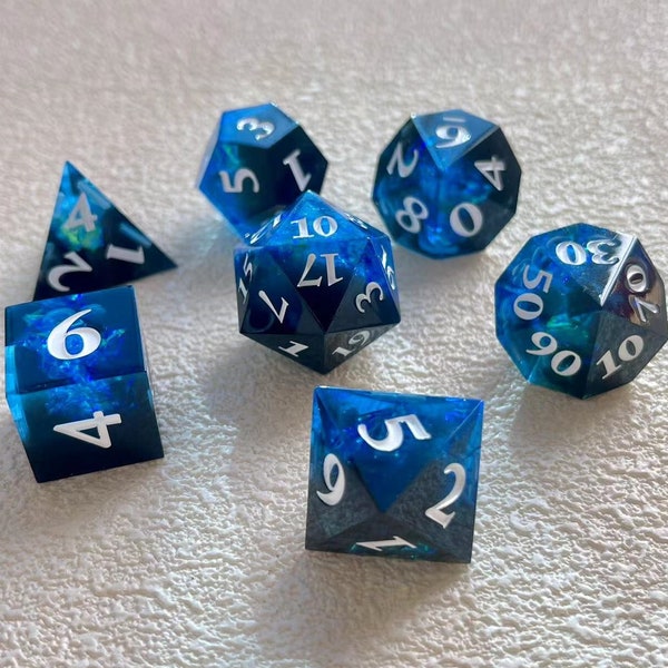 Black Blue DND Dice Set, Star Sharp Edge, D&D Dice Full Set, Dungeons and Dragons Polyhedral RPG D6, D20 Dice