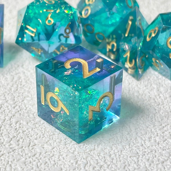 Blue Dnd Resin Dice, Dnd Sharp Edge Dice Set, Wave DnD Dice Set for Dungeons and Dragons, Polyhedral Dice Set