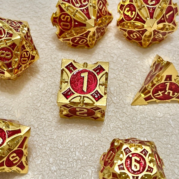 Handmade Gold metal dnd dice set for role playing games , Metal dungeons and dragons dice set for dnd gift , Polyhedral d&d dice set
