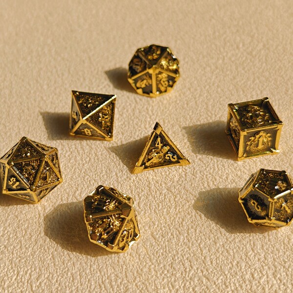 DnD Dice Set of 7, Metal Dice, RPG Dice, Dungeons and Dragons, Gear Dice, Polyhedral Dice, Dice Gift