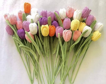 Handmade Finished Crochet Tulips Flower, Crochet Bouquet, Wedding Bouquet, Anniversary Gift, Housewarming Gift, Home Decor, Crochet Art