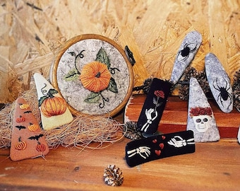 HALLOWEEN Pumpkin Embroidered Bow Hair Tie & Hair Barrettes, Hair Accessories For Toddler Girl Woman, Cute Hair Elastic, Ponytail Holder